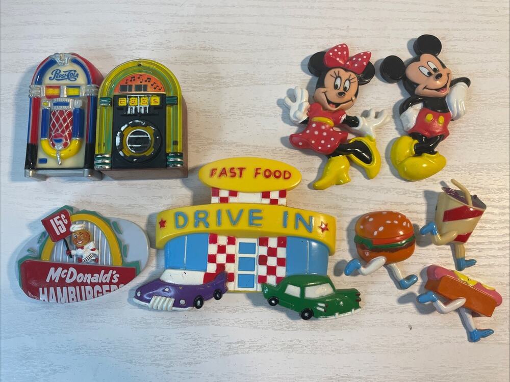 Vintage 90s Fridge Magnets Lot of 8 Retro McDonald's Drive In Mickey Jukebox